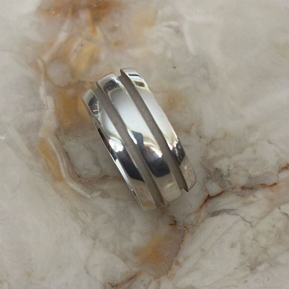 Tiffany & Co. Vintage Atlas 925 Sterling Silver Double Groove Heavy Band Ring - Picture 3 of 9